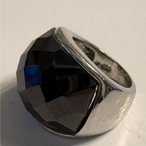 Ebony black onyx multi-faceted dome ring